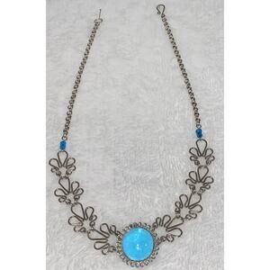 Blue Maura Glass Style Necklace 16 Inch 925